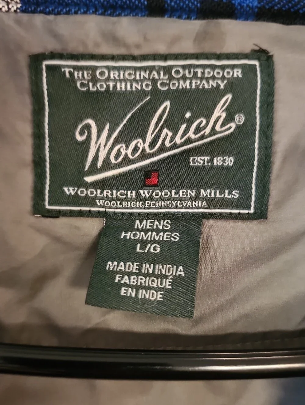 Woolrich Blue and Black Plaid Quilted Shirt Jacket